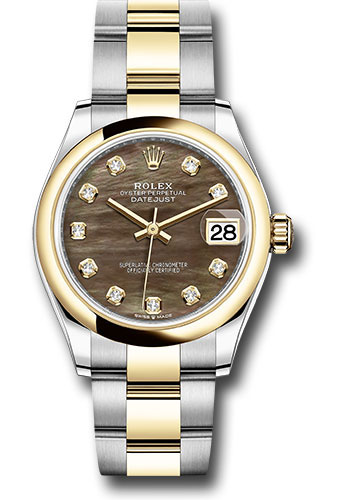 Rolex Steel and Yellow Gold Datejust 31 Watch - Domed Bezel - Dark Mother-of-Pearl Diamond Dial - Oyster Bracelet