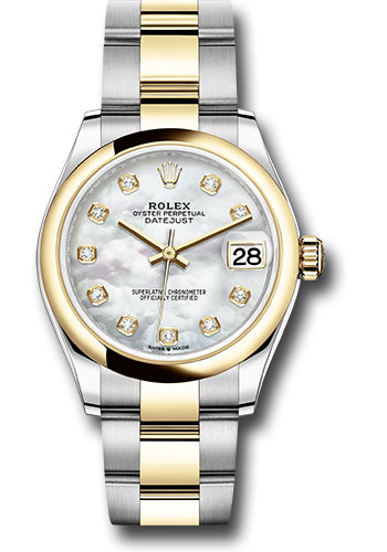 Rolex Steel and Yellow Gold Datejust 31 Watch - Domed Bezel - Mother-of-Pearl Diamond Dial - Oyster Bracelet