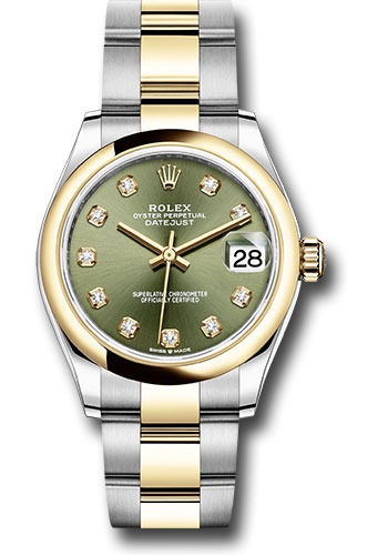 Rolex Steel and Yellow Gold Datejust 31 Watch - Domed Bezel - Olive Green Diamond Dial - Oyster Bracelet