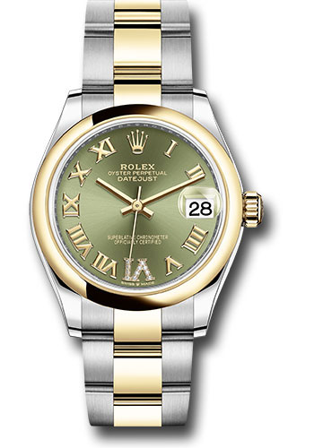 Rolex Steel and Yellow Gold Datejust 31 Watch - Domed Bezel - Olive Green Diamond Roman Six Dial - Oyster Bracelet