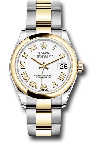Rolex Steel and Yellow Gold Datejust 31 Watch - Domed Bezel - White Roman Dial - Oyster Bracelet