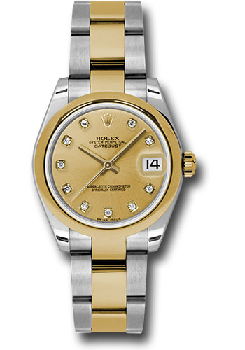 Rolex Steel and Yellow Gold Datejust 31 Watch - Domed Bezel - Champagne Diamond Dial - Oyster Bracelet