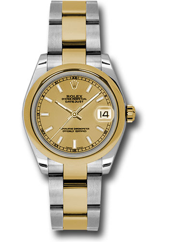 Rolex Steel and Yellow Gold Datejust 31 Watch - Domed Bezel - Champagne Index Dial - Oyster Bracelet