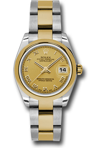 Rolex Steel and Yellow Gold Datejust 31 Watch - Domed Bezel - Champagne Roman Dial - Oyster Bracelet