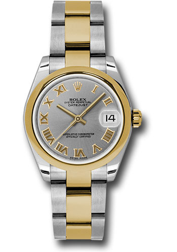 Rolex Steel and Yellow Gold Datejust 31 Watch - Domed Bezel - Slate Grey Roman Dial - Oyster Bracelet