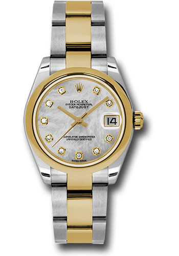 Rolex Steel and Yellow Gold Datejust 31 Watch - Domed Bezel - Mother-Of-Pearl Diamond Dial - Oyster Bracelet