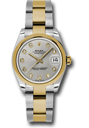 Rolex Steel and Yellow Gold Datejust 31 Watch - Domed Bezel - Silver Diamond Dial - Oyster Bracelet