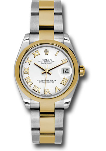 Rolex Steel and Yellow Gold Datejust 31 Watch - Domed Bezel - White Roman Dial - Oyster Bracelet