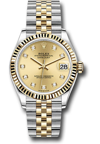 Rolex Steel and Yellow Gold Datejust 31 Watch - Fluted Bezel - Champagne Diamond Dial - Jubilee Bracelet