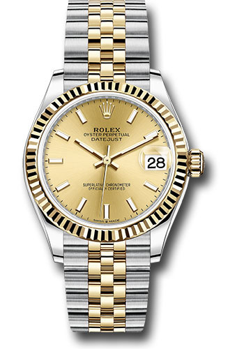 Rolex Steel and Yellow Gold Datejust 31 Watch - Fluted Bezel - Champagne Index Dial - Jubilee Bracelet