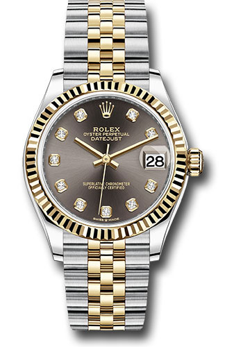 Rolex Steel and Yellow Gold Datejust 31 Watch - Fluted Bezel - Dark Grey Diamond Dial - Jubilee Bracelet