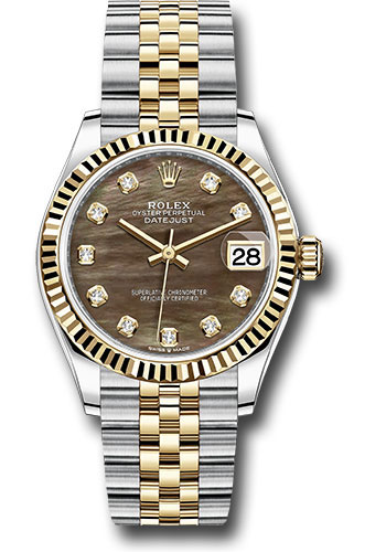 Rolex Steel and Yellow Gold Datejust 31 Watch - Fluted Bezel - Dark Mother-of-Pearl Diamond Dial - Jubilee Bracelet