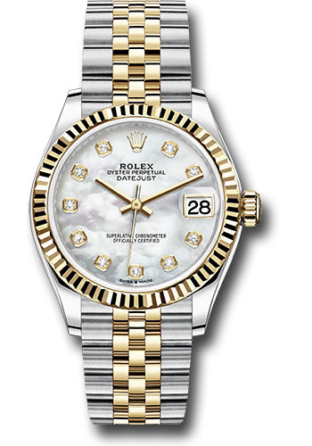 Rolex Steel and Yellow Gold Datejust 31 Watch - Fluted Bezel - Mother-of-Pearl Diamond Dial - Jubilee Bracelet