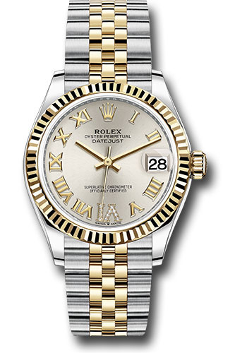 Rolex Steel and Yellow Gold Datejust 31 Watch - Fluted Bezel - Silver Diamond Roman Six Dial - Jubilee Bracelet