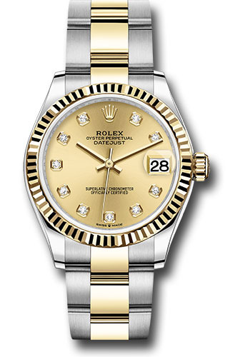 Rolex Steel and Yellow Gold Datejust 31 Watch - Fluted Bezel - Champagne Diamond Dial - Oyster Bracelet