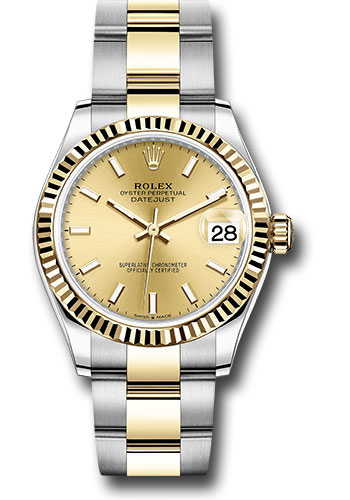 Rolex Steel and Yellow Gold Datejust 31 Watch - Fluted Bezel - Champagne Index Dial - Oyster Bracelet