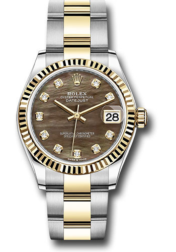 Rolex Steel and Yellow Gold Datejust 31 Watch - Fluted Bezel - Dark Mother-of-Pearl Diamond Dial - Oyster Bracelet