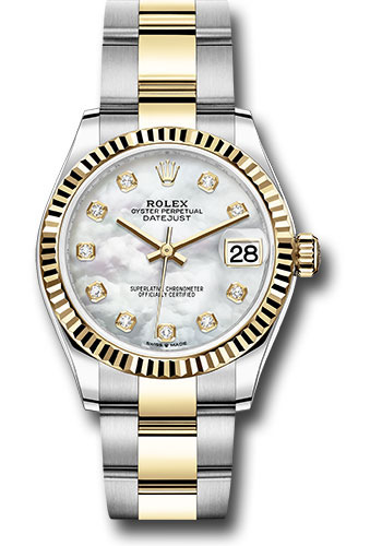 Rolex Steel and Yellow Gold Datejust 31 Watch - Fluted Bezel - Mother-of-Pearl Diamond Dial - Oyster Bracelet