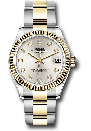 Rolex Steel and Yellow Gold Datejust 31 Watch - Fluted Bezel - Silver Diamond Dial - Oyster Bracelet