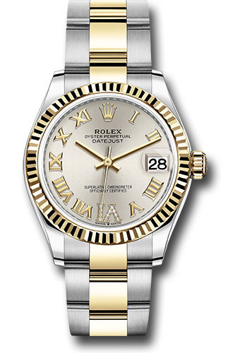 Rolex Steel and Yellow Gold Datejust 31 Watch - Fluted Bezel - Silver Diamond Roman Six Dial - Oyster Bracelet