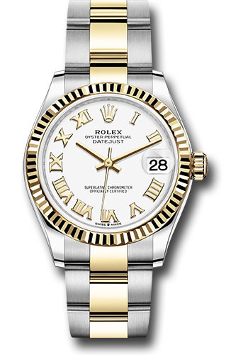 Rolex Steel and Yellow Gold Datejust 31 Watch - Fluted Bezel - White Roman Dial - Oyster Bracelet