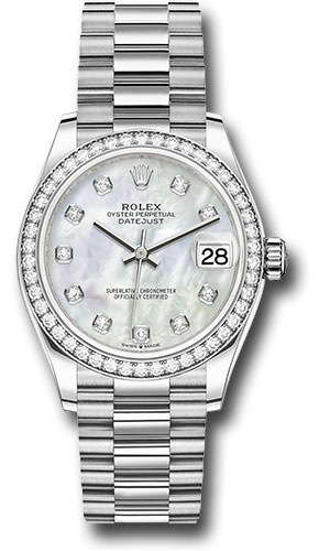 Rolex White Gold Datejust 31 Watch - Diamond Bezel - Mother-Of-Pearl Diamond Dial - President Bracelet