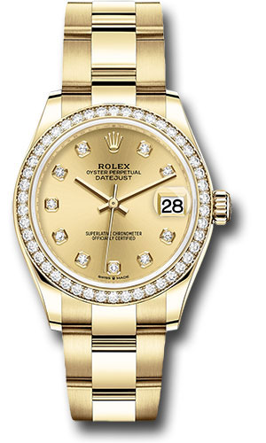 Rolex Yellow Gold Datejust 31 Watch - Diamond Bezel - Champagne Diamond Dial - Oyster Bracelet