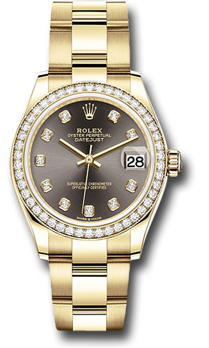 Rolex Yellow Gold Datejust 31 Watch - Diamond Bezel - Dark Grey Diamond Dial - Oyster Bracelet