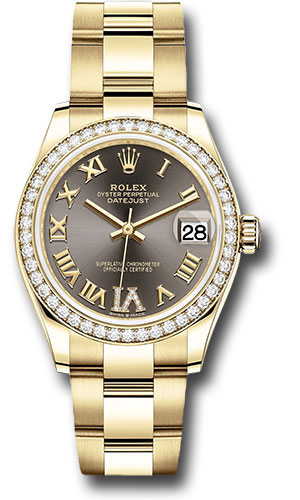 Rolex Yellow Gold Datejust 31 Watch - Diamond Bezel - Dark Grey Diamond Six Dial - Oyster Bracelet