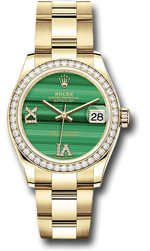 Rolex Yellow Gold Datejust 31 Watch - Diamond Bezel - Malachite Diamond Six and Nine Dial - Oyster Bracelet