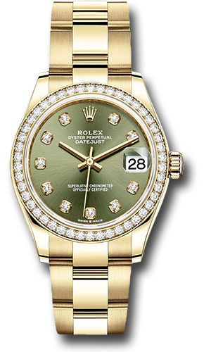 Rolex Yellow Gold Datejust 31 Watch - Diamond Bezel - Olive Green Diamond Dial - Oyster Bracelet