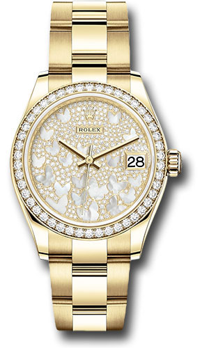 Rolex Yellow Gold Datejust 31 Watch - Diamond Bezel - Paved Mother-of-Pearl Butterfly Dial - Oyster Bracelet