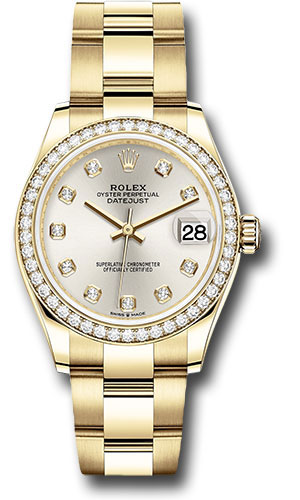 Rolex Yellow Gold Datejust 31 Watch - Diamond Bezel - Silver Diamond Dial - Oyster Bracelet