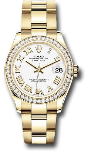 Rolex Yellow Gold Datejust 31 Watch - Diamond Bezel - White Roman Dial - Oyster Bracelet
