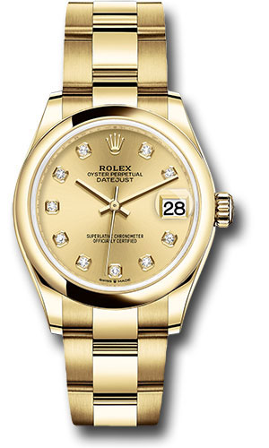 Rolex Yellow Gold Datejust 31 Watch - Domed Bezel - Champagne Diamond Dial - Oyster Bracelet