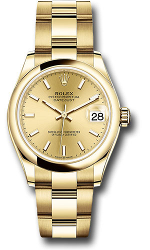 Rolex Yellow Gold Datejust 31 Watch - Domed Bezel - Champagne Index Dial - Oyster Bracelet
