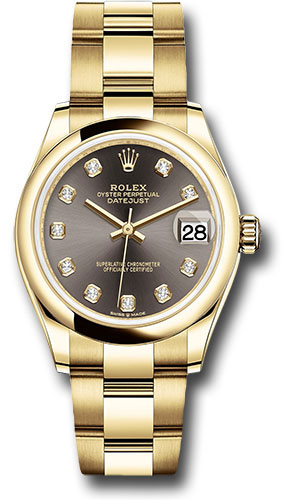 Rolex Yellow Gold Datejust 31 Watch - Domed Bezel - Dark Grey Diamond Dial - Oyster Bracelet