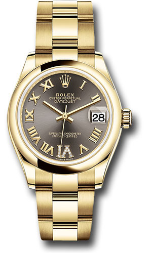 Rolex Yellow Gold Datejust 31 Watch - Domed Bezel - Dark Grey Diamond Six Dial - Oyster Bracelet