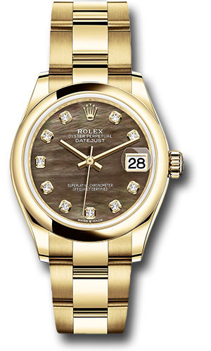 Rolex Yellow Gold Datejust 31 Watch - Domed Bezel - Dark Mother-of-Pearl Diamond Dial - Oyster Bracelet