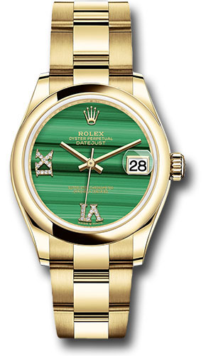Rolex Yellow Gold Datejust 31 Watch - Domed Bezel - Malachite Diamond Six and Nine Dial - Oyster Bracelet