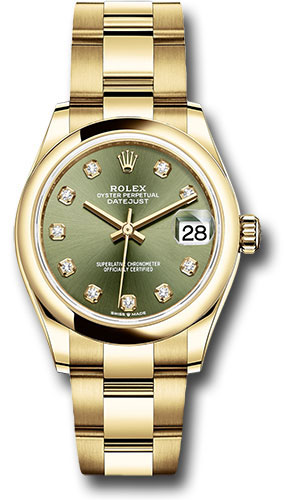 Rolex Yellow Gold Datejust 31 Watch - Domed Bezel - Olive Green Diamond Dial - Oyster Bracelet