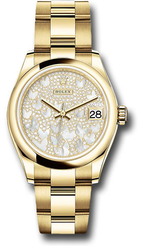 Rolex Yellow Gold Datejust 31 Watch - Domed Bezel - Paved Mother-of-Pearl Butterfly Dial - Oyster Bracelet