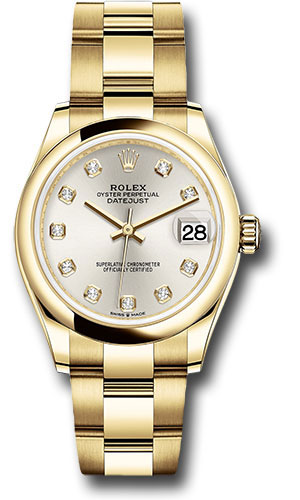Rolex Yellow Gold Datejust 31 Watch - Domed Bezel - Silver Diamond Dial - Oyster Bracelet