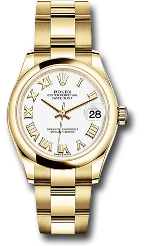 Rolex Yellow Gold Datejust 31 Watch - Domed Bezel - White Roman Dial - Oyster Bracelet