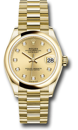 Rolex Yellow Gold Datejust 31 Watch - Domed Bezel - Champagne Diamond Dial - President Bracelet