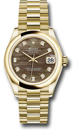 Rolex Yellow Gold Datejust 31 Watch - Domed Bezel - Dark Mother-of-Pearl Diamond Dial - President Bracelet