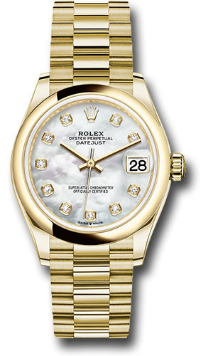 Rolex Yellow Gold Datejust 31 Watch - Domed Bezel - Mother-of-Pearl Diamond Dial - President Bracelet