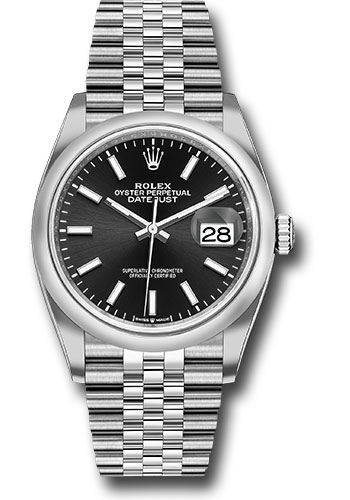 Rolex Steel Datejust 36 Watch - Domed Bezel - Black Index Dial - Jubilee Bracelet