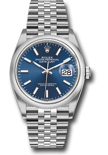 Rolex Steel Datejust 36 Watch - Domed Bezel - Blue Index Dial - Jubilee Bracelet
