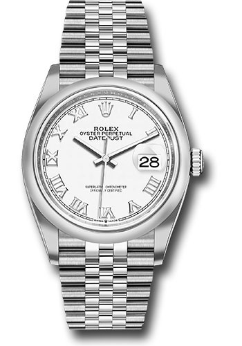 Rolex Steel Datejust 36 Watch - Domed Bezel - White Roman Dial - Jubilee Bracelet